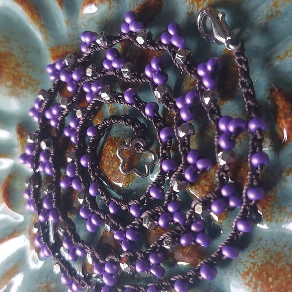 Bohemian Crochet Necklace, Purple Brown & Silver Handcrafted by Rust Be… - Picture 8 of 12